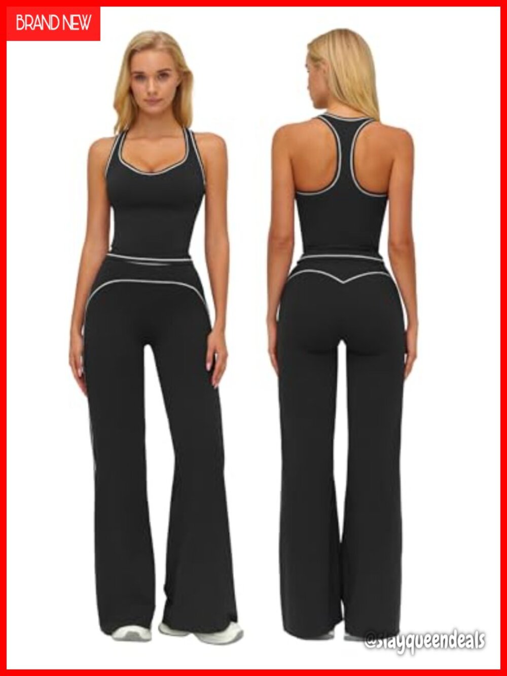 Two Piece Workout Set Racerback Tank Top Wide Leg Yoga Pants Pilates Gym